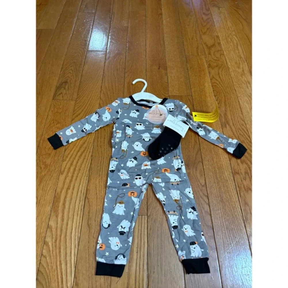 New Milkberry‎ Kids Halloween Ghost Pajamas 3 Piece Set Bamboo Rayon 18M